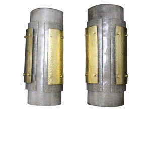 Paire de grandes appliques murales modernes en verre de Murano gris et or