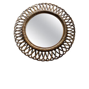 Miroir mural par Franco Albini rond en rotin et bambou des années 1960