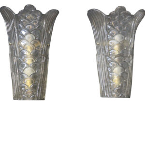 Paire d'appliques murales Art Déco en verre de Murano moulé, transparent et givré