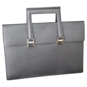 Porte documents Hermes en cuir noir Epsom et palladium