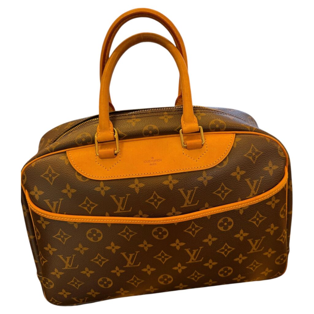 Sac à main Louis Vuitton 30 cm en toile Monogram avec poche plate sur le devant et poignées en cuir naturel