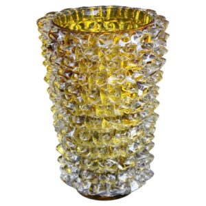 Vase en verre de Murano de couleur orange-ambre, orné de pointes « Rostrato », style Barovier