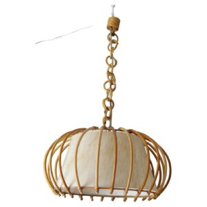 Lustre en rotin « Louis Sognot », osier tressé à la main, années 1950-1960