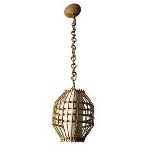 Lanterne en rotin de style Louis Sognot, osier tressé à la main, années 1950-1960